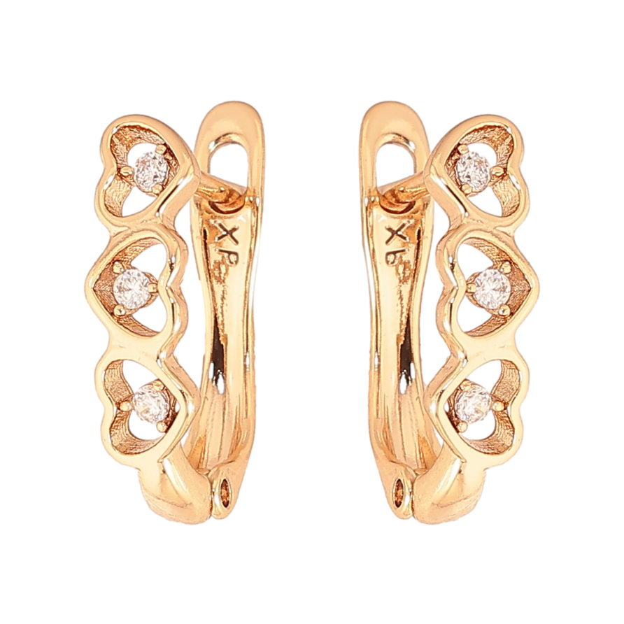 Сережки Xuping колір Позолота 18K англійський замок "Візерунок сердечка з кристалами" фото №1