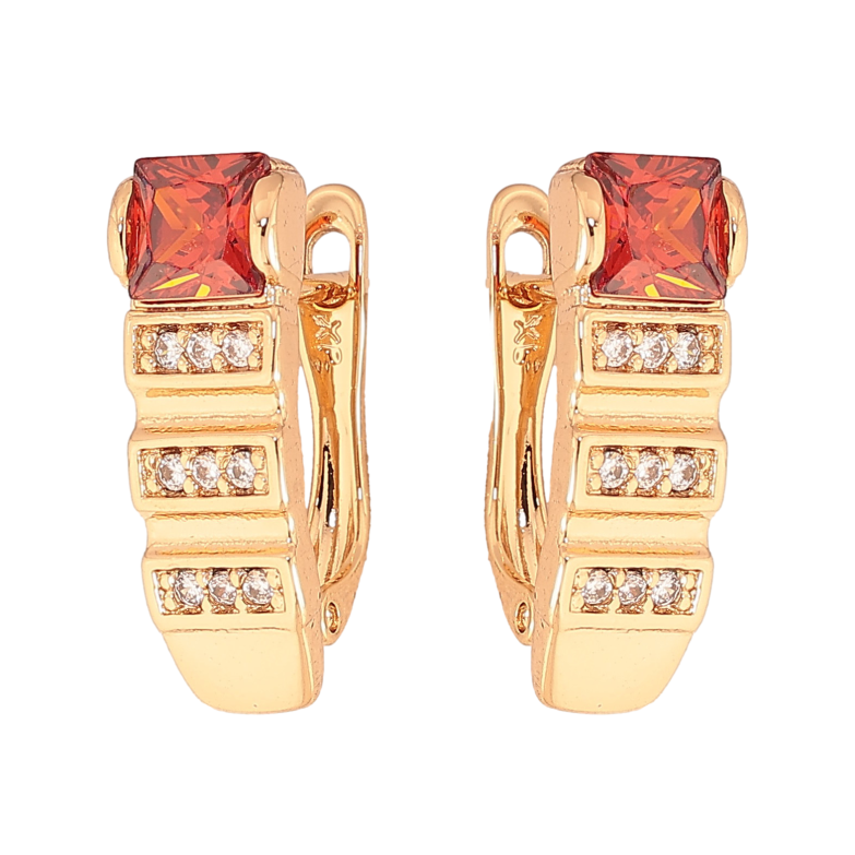 Сережки Xuping колір Позолота 18K англійський замок "Візерунок з червоними кристалами" фото №1