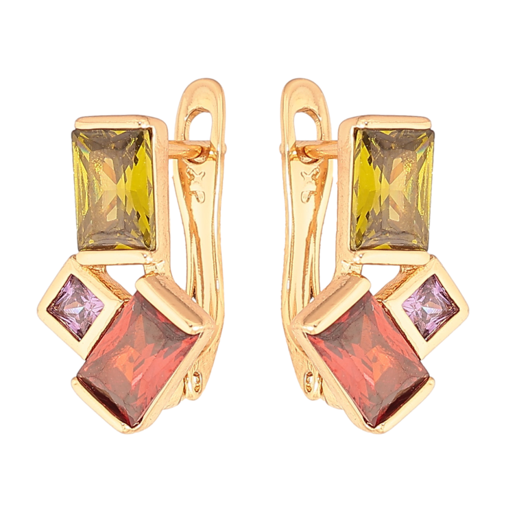 Сережки Xuping колір Позолота 18K англійський замок "Кольорові кристали" фото №2 Сережки Xuping колір Позолота 18K англійський замок "Кольорові кристали" фото №2