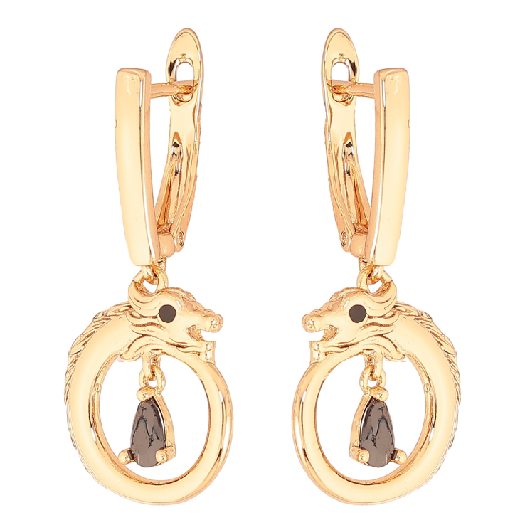 Серьги Xuping цвет Позолота 18K английский замок "Подвески дракон с черными кристаллами" фото №14