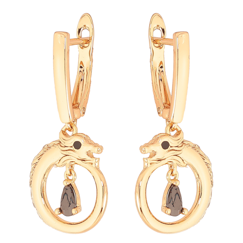 Сережки Xuping колір Позолота 18K англійський замок "Підвіски дракон з чорними кристалами" фото №1