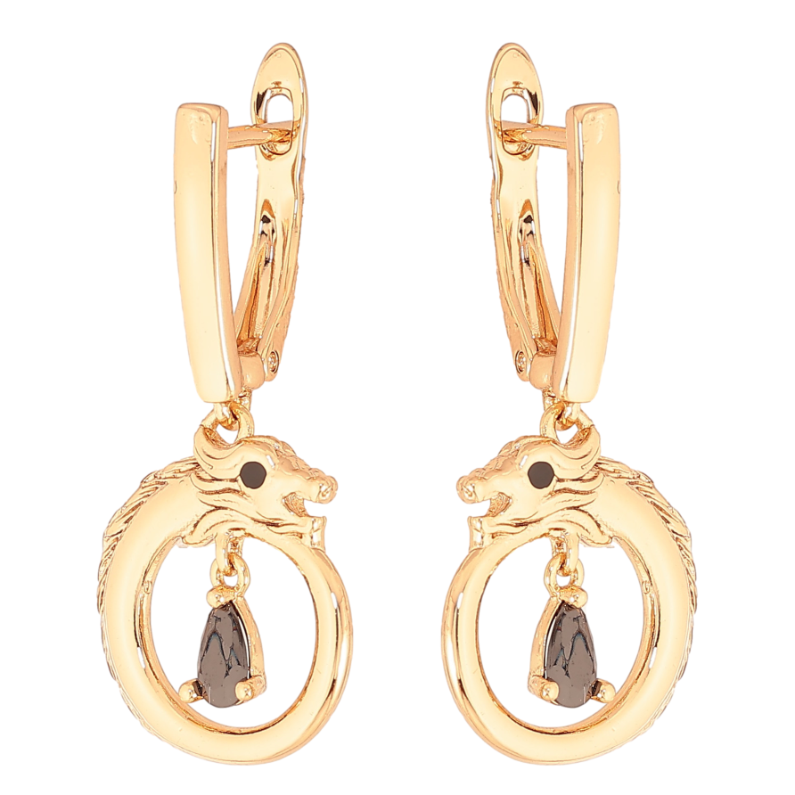 Сережки Xuping колір Позолота 18K англійський замок "Підвіски дракон з чорними кристалами" фото №1