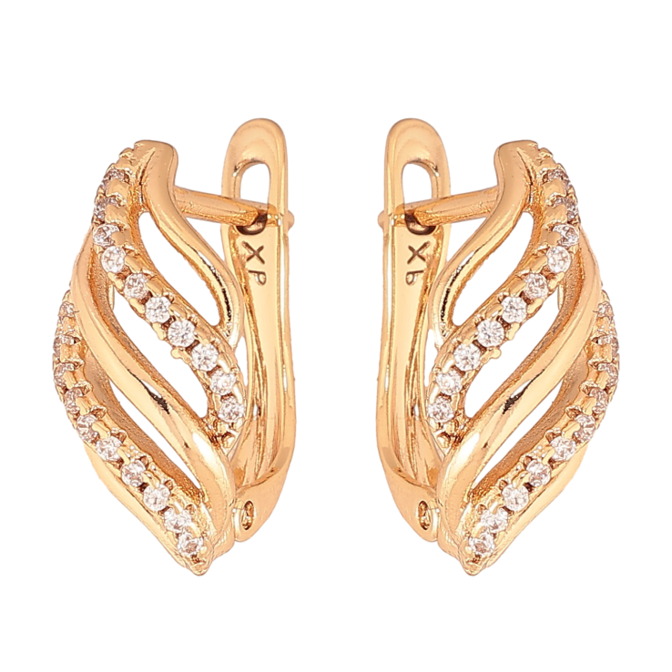 Серьги Xuping цвет Позолота 18K английский замок "Узор с кристаллами" фото №2