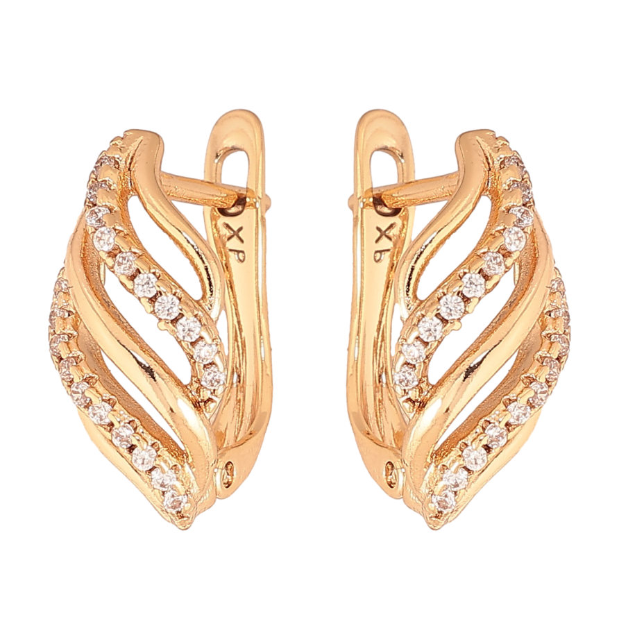 Сережки Xuping колір Позолота 18K англійський замок "Візерунок з кристалами" фото №1