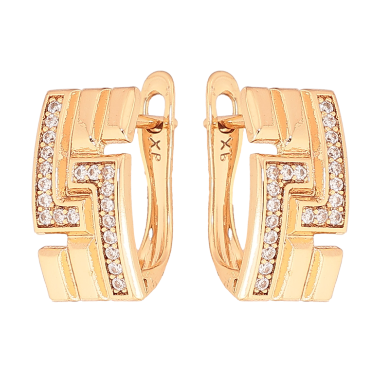 Сережки Xuping колір Позолота 18K англійський замок "Візерунок з кристалами" фото №1