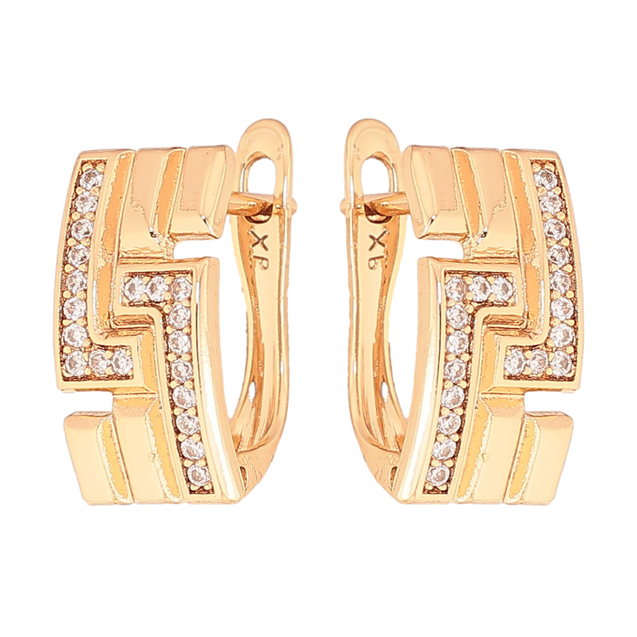 Серьги Xuping цвет Позолота 18K английский замок "Узор с кристаллами" фото №1