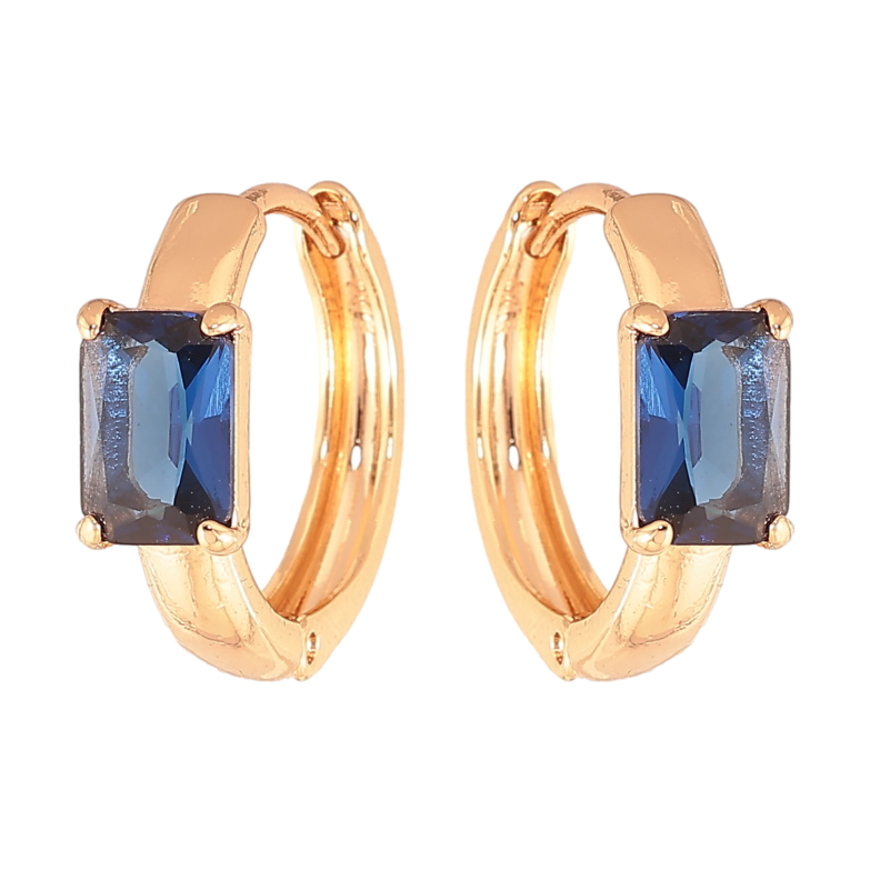 Серьги Xuping цвет Позолота 18K колечки "Узор с синими кристаллами" фото №1