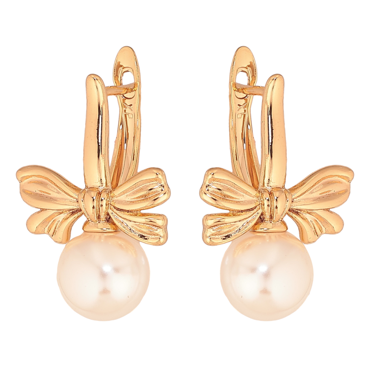 Серьги Xuping цвет Позолота 18К английский замок "Бантики с жемчужинами" фото №22