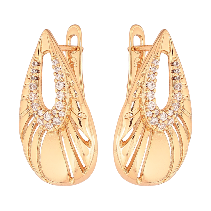 Серьги Xuping цвет Позолота 18К английский замок "Узор с кристаллами" фото №14