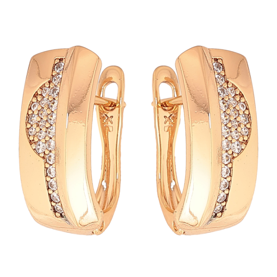 Серьги Xuping цвет Позолота 18К английский замок "Узор с кристаллами" фото №1