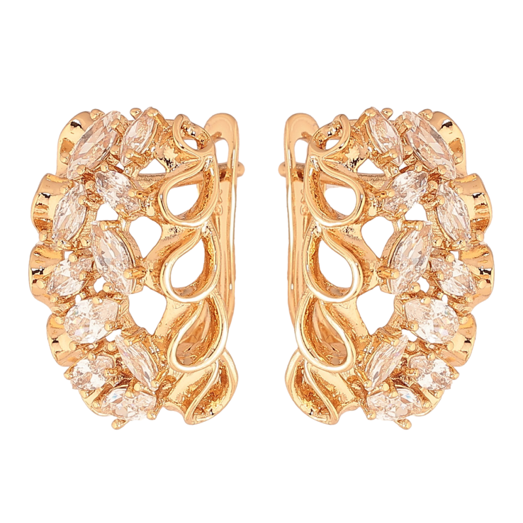 Серьги Xuping цвет Позолота 18К английский замок "Узор с кристаллами" фото №5