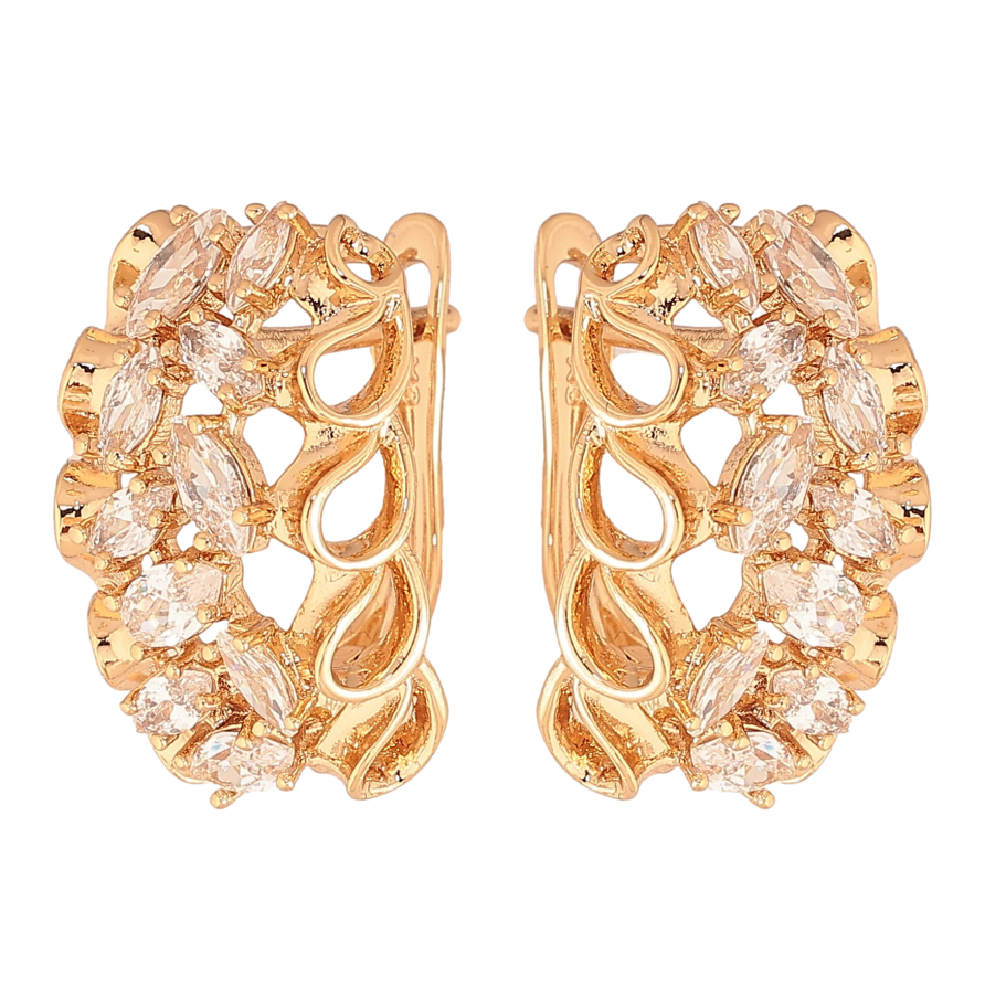 Серьги Xuping цвет Позолота 18К английский замок "Узор с кристаллами" фото №1