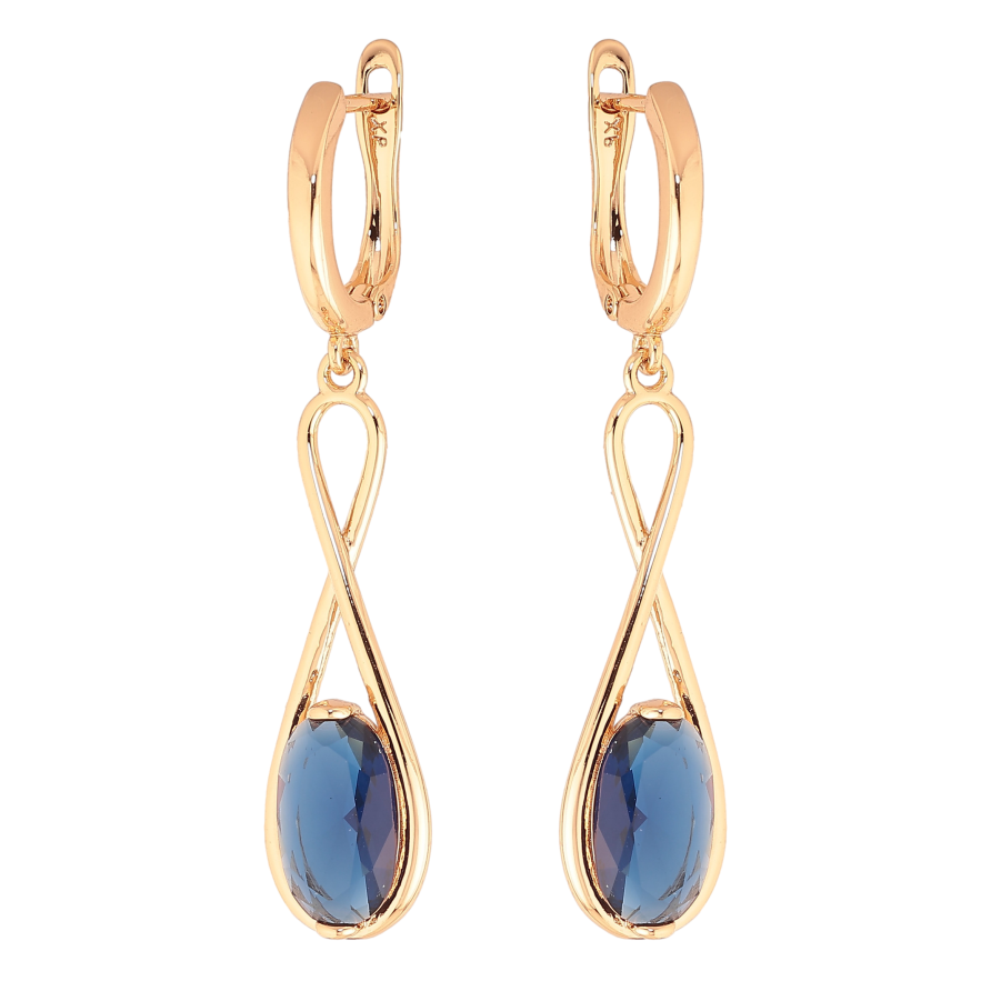 Сережки Xuping колір Позолота 18К англійський замок "Підвіски з синіми кристалами" фото №1