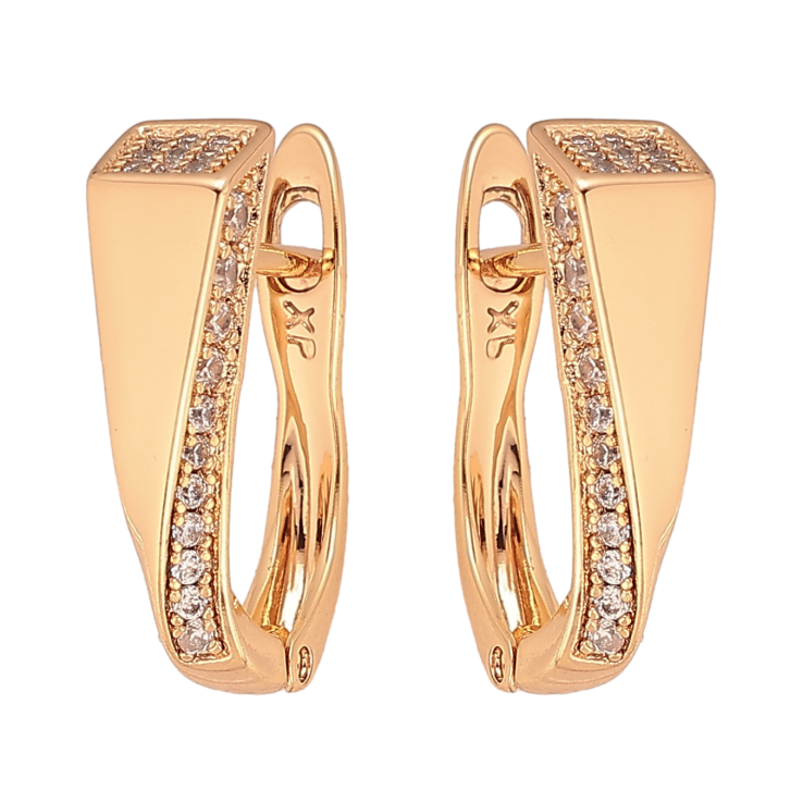 Сережки Xuping колір Позолота 18К англійський замок "Візерунок з кристалами" фото №6