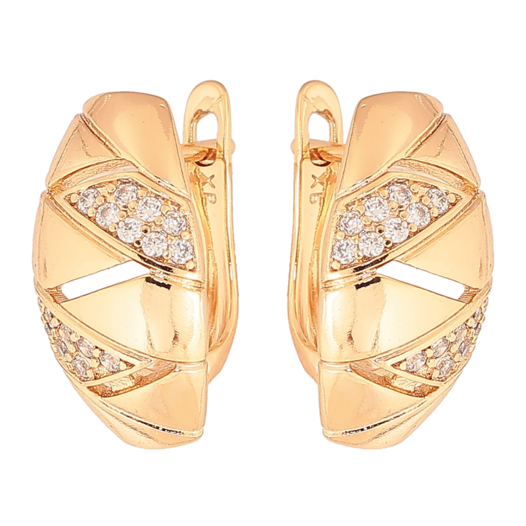 Серьги Xuping цвет Позолота 18К английский замок "Узор с кристаллами" фото №20