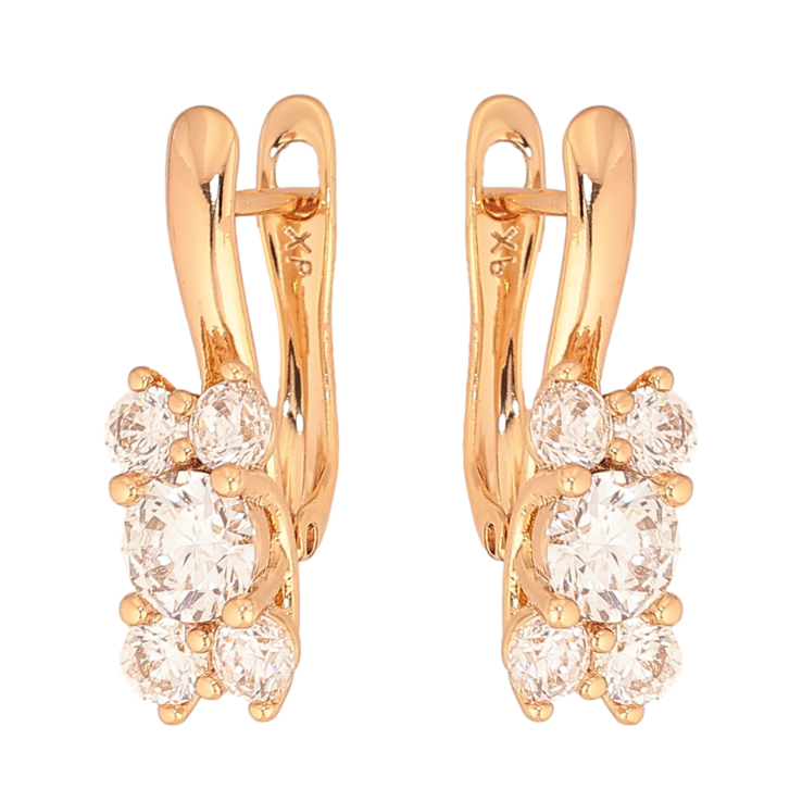 Серьги Xuping цвет Позолота 18К английский замок "Узор с кристаллами" фото №4