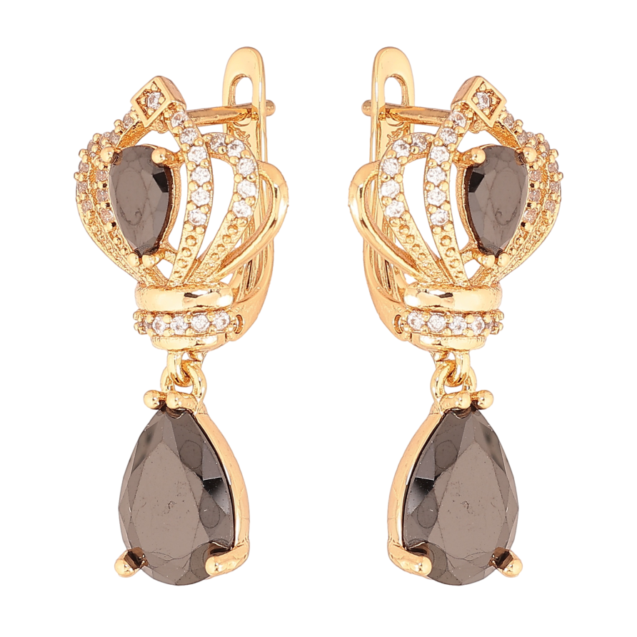 Серьги Xuping цвет Позолота 18K английский замок "Изящные подвески с черными кристаллами" фото №1