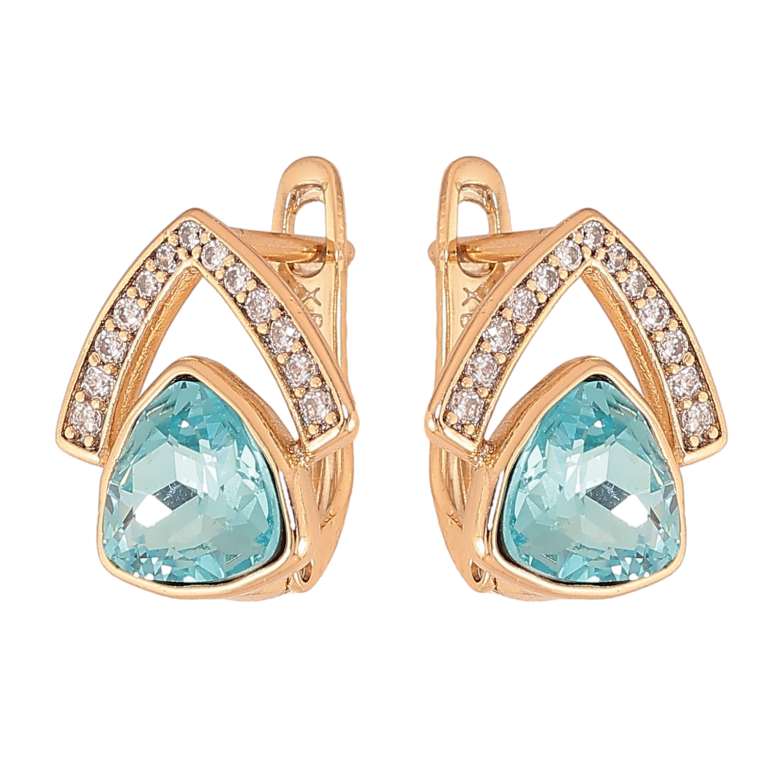 Сережки Xuping колір Позолота 18K англійський замок "Візерунок з бірюзовими кристалами" фото №1