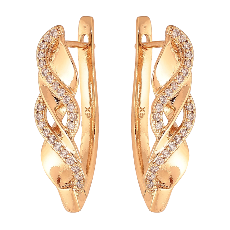 Сережки Xuping колір Позолота 18К англійський замок "Візерунок з кристалами" фото №13