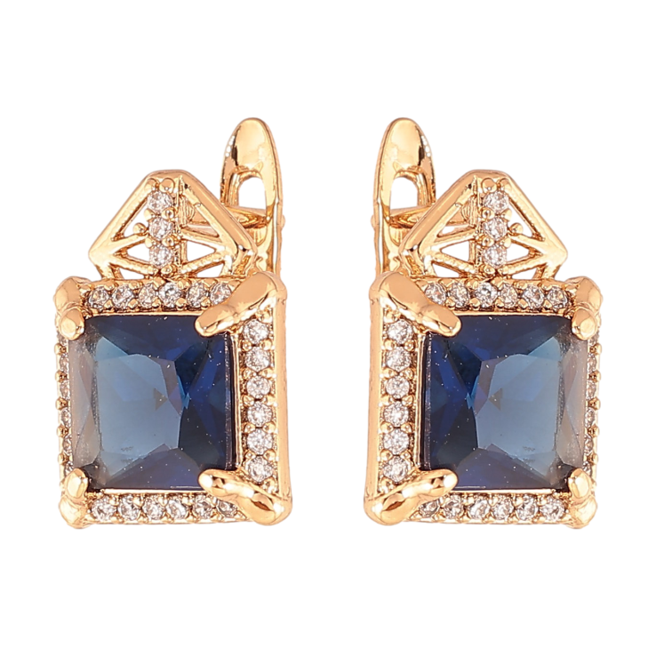 Сережки Xuping колір Позолота 18K англійський замок "Візерунок з синіми кристалами" фото №7 Сережки Xuping колір Позолота 18K англійський замок "Візерунок з синіми кристалами" фото №7