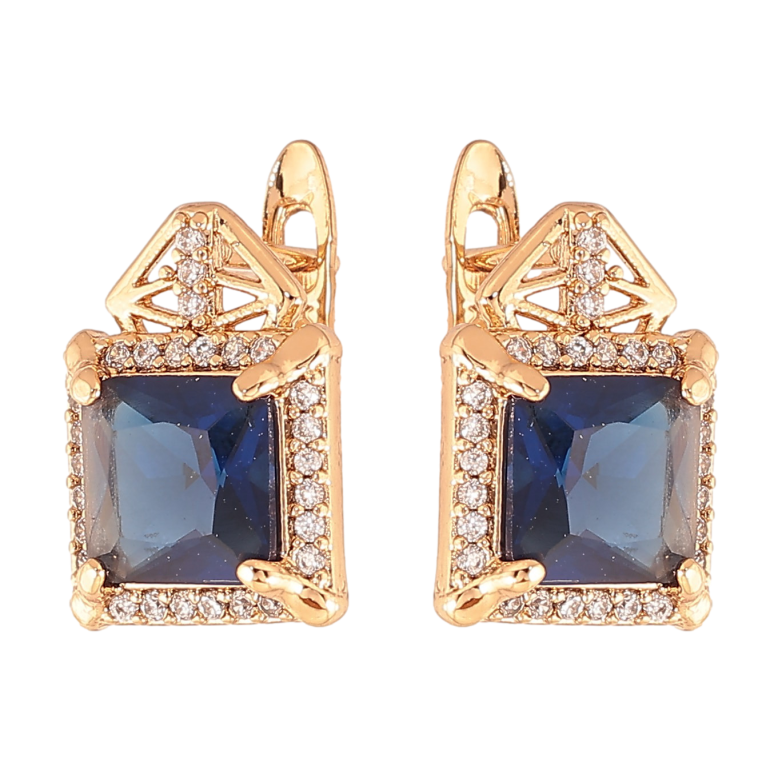 Сережки Xuping колір Позолота 18K англійський замок "Візерунок з синіми кристалами" фото №1