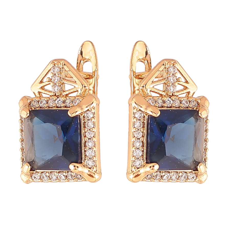 Сережки Xuping колір Позолота 18K англійський замок "Візерунок з синіми кристалами" фото №1