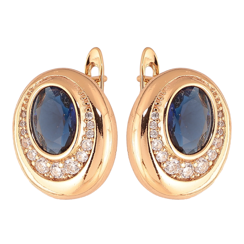 Серьги Xuping цвет Позолота 18K английский замок "Узор с синими кристаллами" фото №1 Серьги Xuping цвет Позолота 18K английский замок "Узор с синими кристаллами" фото №1