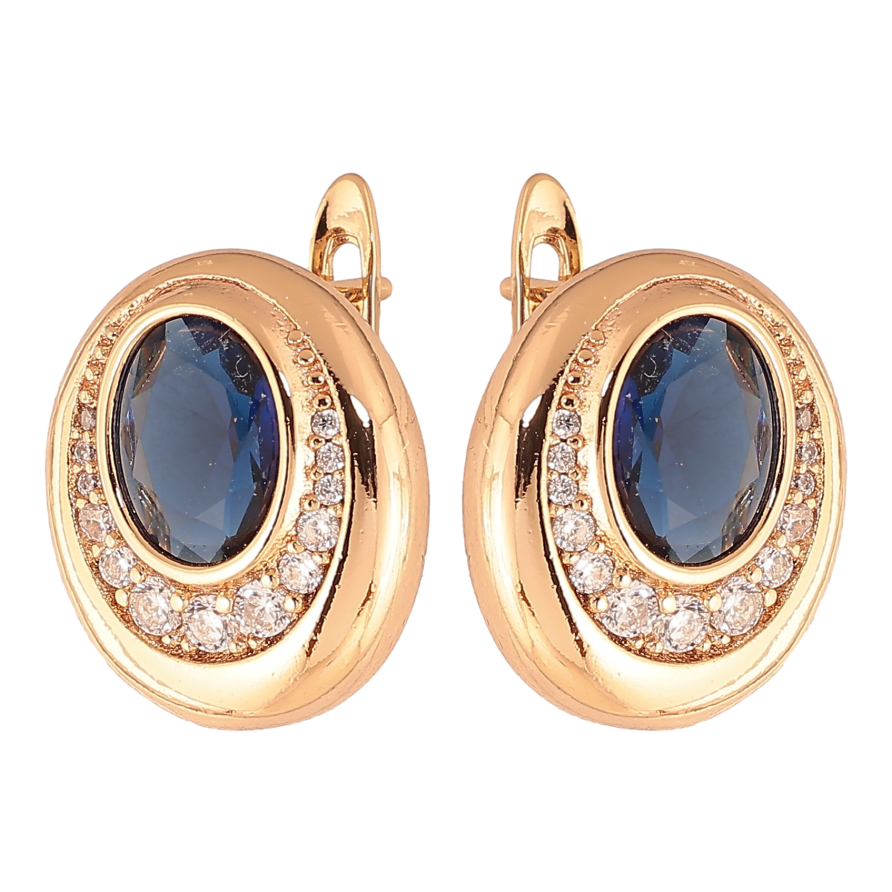 Сережки Xuping колір Позолота 18K англійський замок "Візерунок з синіми кристалами" фото №1 Сережки Xuping колір Позолота 18K англійський замок "Візерунок з синіми кристалами" фото №1