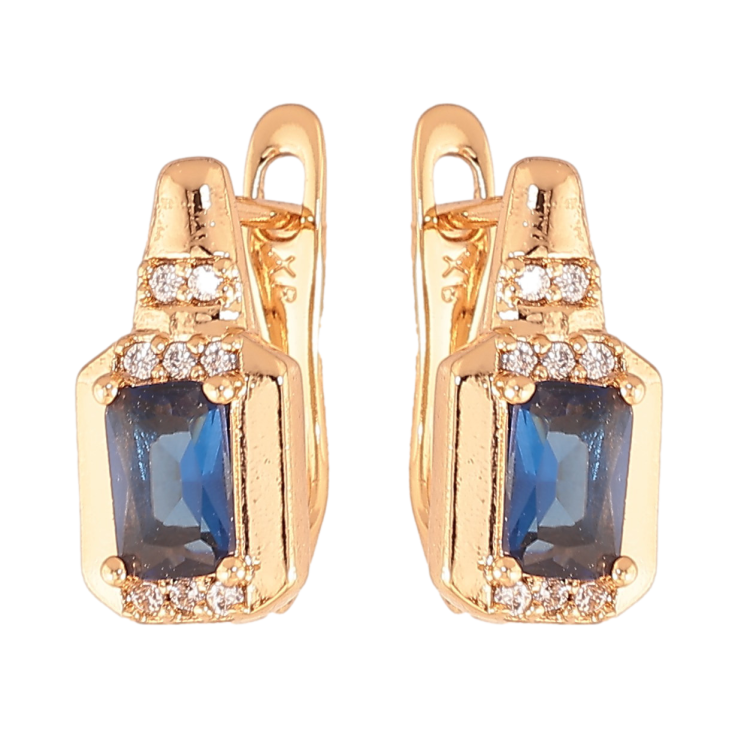 Серьги Xuping цвет Позолота 18K английский замок "Узор с синими кристаллами" фото №18 Серьги Xuping цвет Позолота 18K английский замок "Узор с синими кристаллами" фото №18