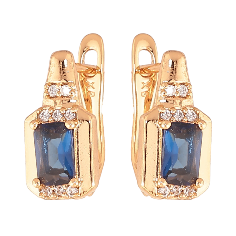 Сережки Xuping колір Позолота 18K англійський замок "Візерунок з синіми кристалами" фото №1