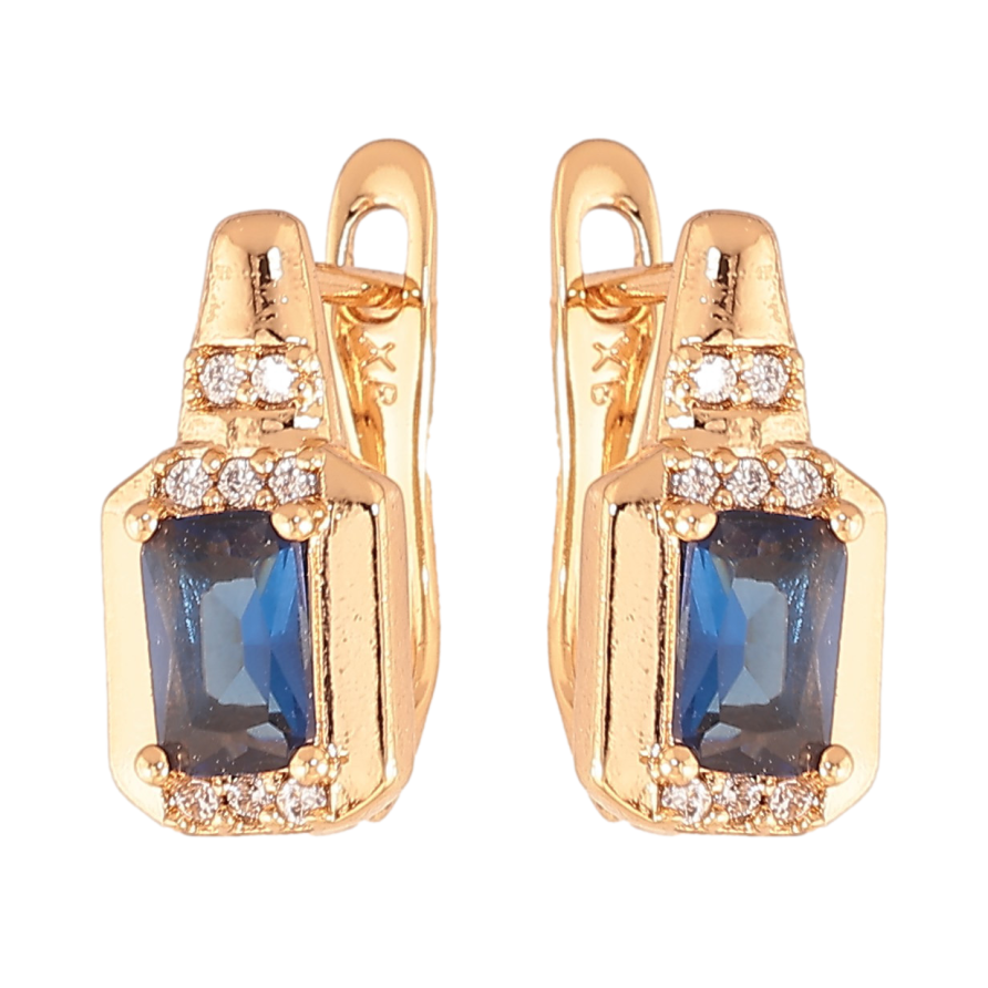 Серьги Xuping цвет Позолота 18K английский замок "Узор с синими кристаллами" фото №1 Серьги Xuping цвет Позолота 18K английский замок "Узор с синими кристаллами" фото №1