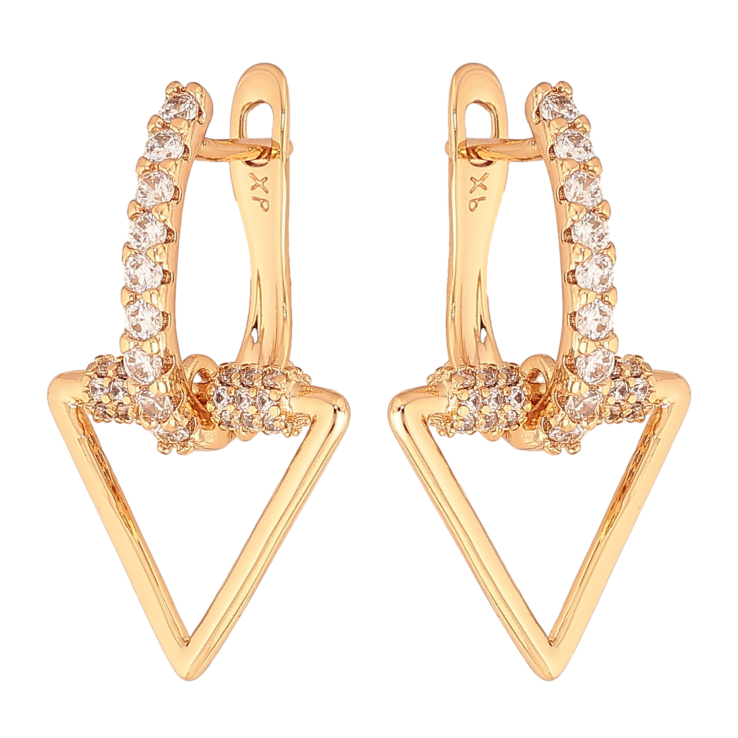 Серьги Xuping цвет Позолота 18К английский замок "Треугольные подвески с кристаллами" фото №3