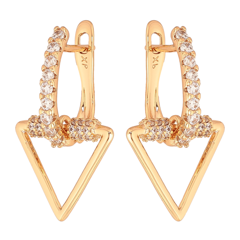 Серьги Xuping цвет Позолота 18К английский замок "Треугольные подвески с кристаллами" фото №1