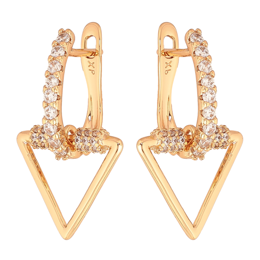 Серьги Xuping цвет Позолота 18К английский замок "Треугольные подвески с кристаллами" фото №1