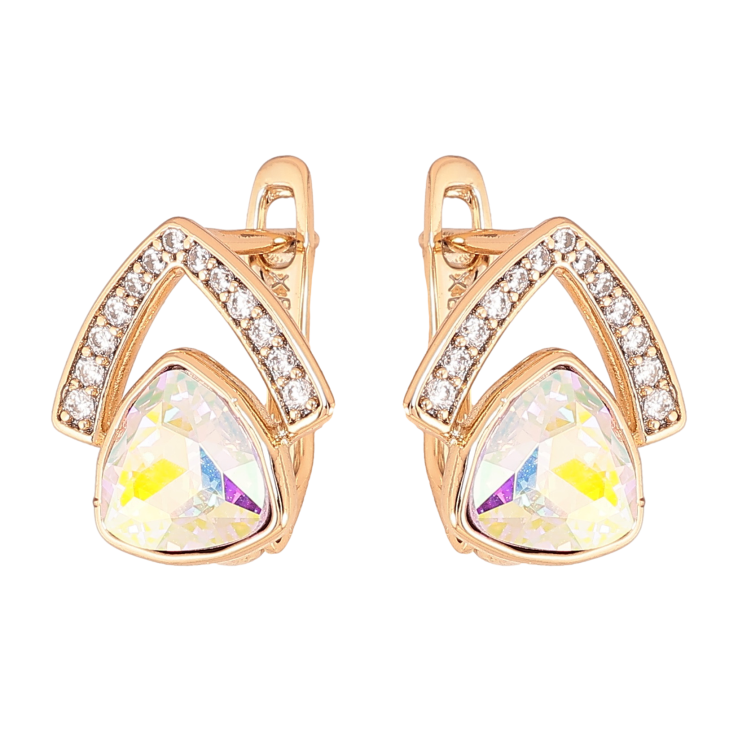 Серьги Xuping цвет Позолота 18K английский замок "Узор с радужными кристаллами" фото №9 Серьги Xuping цвет Позолота 18K английский замок "Узор с радужными кристаллами" фото №9