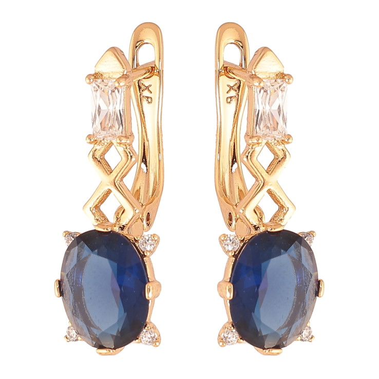 Серьги Xuping цвет Позолота 18K английский замок "Узор с синими кристаллами" фото №25 Серьги Xuping цвет Позолота 18K английский замок "Узор с синими кристаллами" фото №25