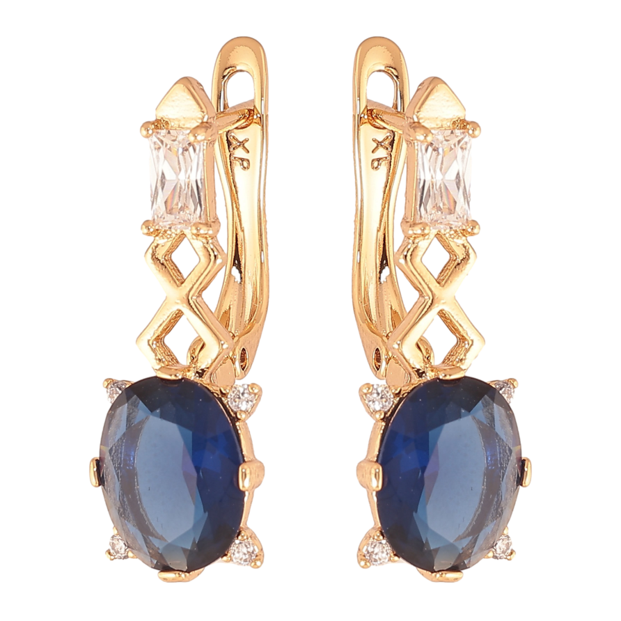 Серьги Xuping цвет Позолота 18K английский замок "Узор с синими кристаллами" фото №1 Серьги Xuping цвет Позолота 18K английский замок "Узор с синими кристаллами" фото №1