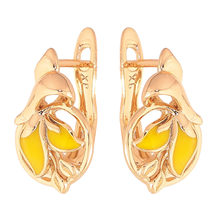 Серьги Xuping цвет Позолота 18К английский замок "Узор с желтой эмалью" фото №11
