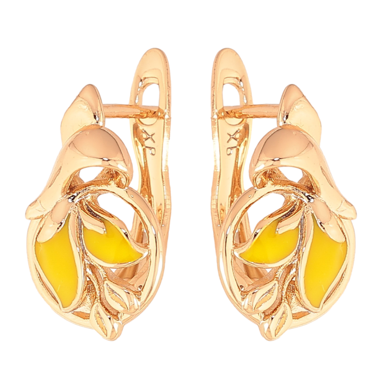 Серьги Xuping цвет Позолота 18К английский замок "Узор с желтой эмалью" фото №1