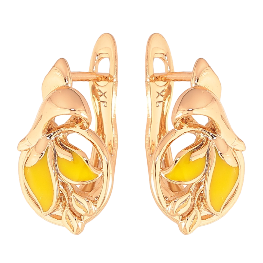 Серьги Xuping цвет Позолота 18К английский замок "Узор с желтой эмалью" фото №1