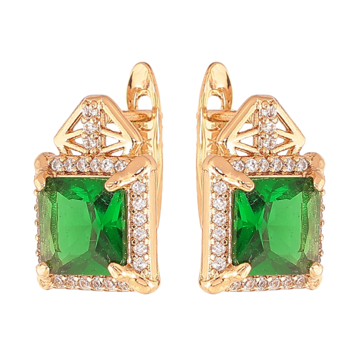 Сережки Xuping колір Позолота 18K англійський замок "Візерунок з зеленими кристалами" фото №9 Сережки Xuping колір Позолота 18K англійський замок "Візерунок з зеленими кристалами" фото №9