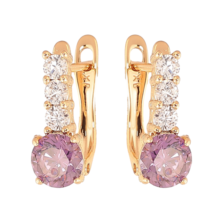 Сережки Xuping колір Позолота 18K англійський замок "Візерунок з бузковими кристалами" фото №24