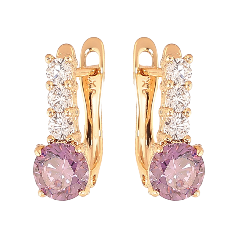 Сережки Xuping колір Позолота 18K англійський замок "Візерунок з бузковими кристалами" фото №1 Сережки Xuping колір Позолота 18K англійський замок "Візерунок з бузковими кристалами" фото №1