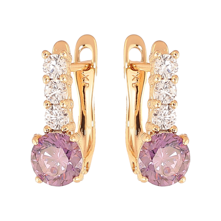 Сережки Xuping колір Позолота 18K англійський замок "Візерунок з бузковими кристалами" фото №1 Сережки Xuping колір Позолота 18K англійський замок "Візерунок з бузковими кристалами" фото №1