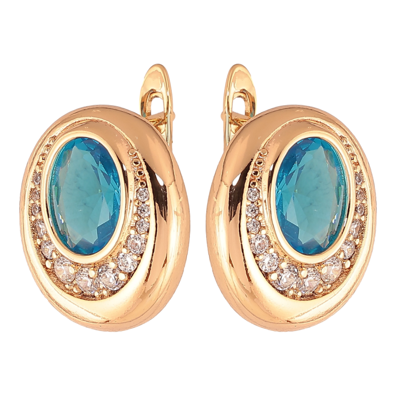 Сережки Xuping колір Позолота 18K англійський замок "Візерунок з блакитними кристалами" фото №1 Сережки Xuping колір Позолота 18K англійський замок "Візерунок з блакитними кристалами" фото №1