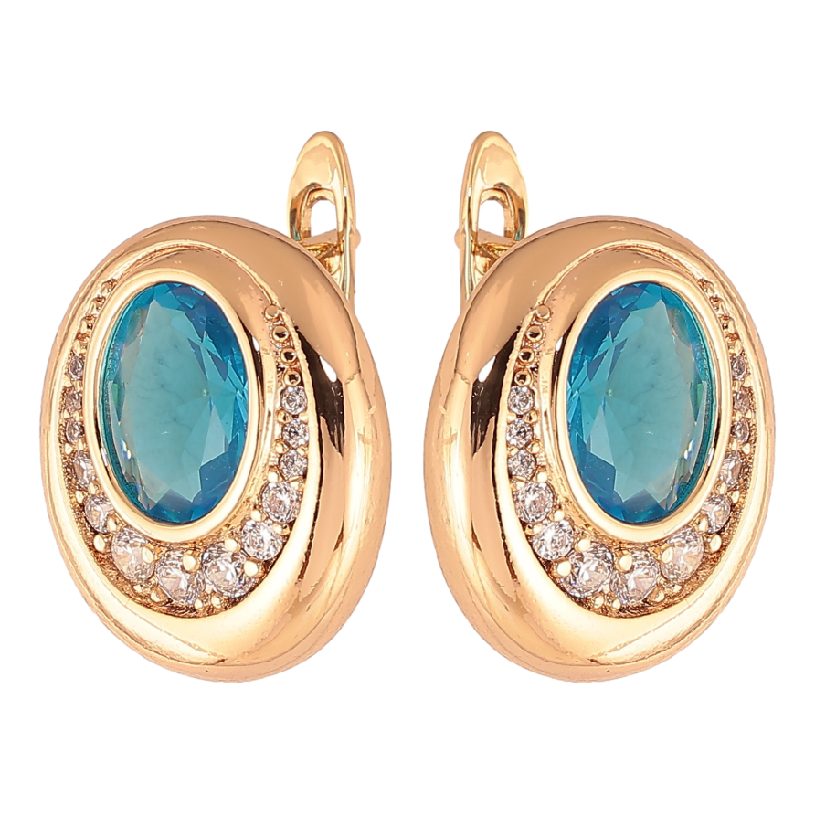 Сережки Xuping колір Позолота 18K англійський замок "Візерунок з блакитними кристалами" фото №1 Сережки Xuping колір Позолота 18K англійський замок "Візерунок з блакитними кристалами" фото №1