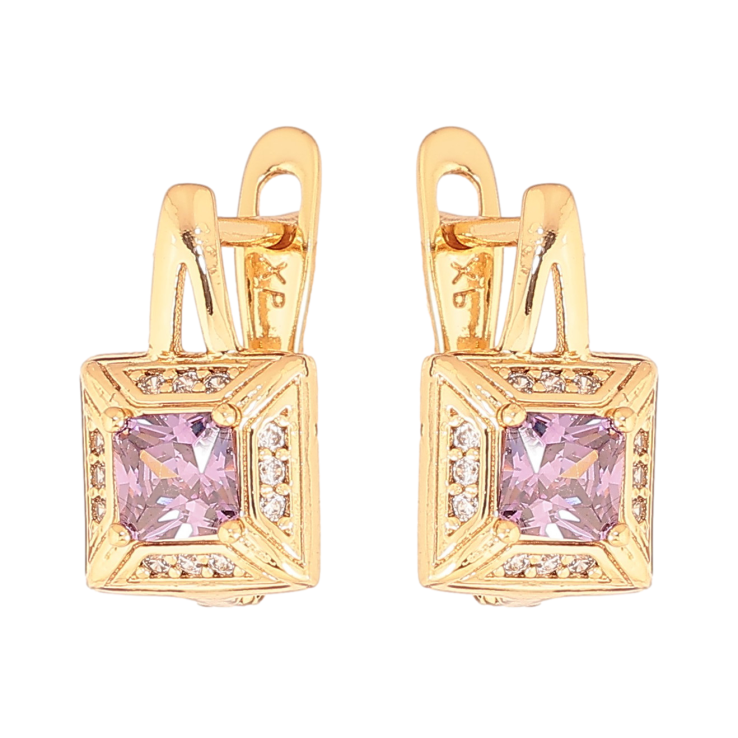 Серьги Xuping цвет Позолота 18K английский замок "Узор с сиреневыми кристаллами" фото №6 Серьги Xuping цвет Позолота 18K английский замок "Узор с сиреневыми кристаллами" фото №6