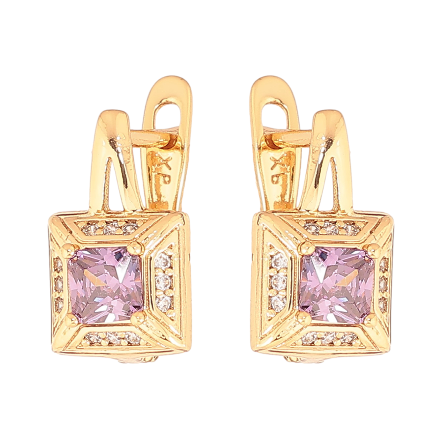 Серьги Xuping цвет Позолота 18K английский замок "Узор с сиреневыми кристаллами" фото №1 Серьги Xuping цвет Позолота 18K английский замок "Узор с сиреневыми кристаллами" фото №1