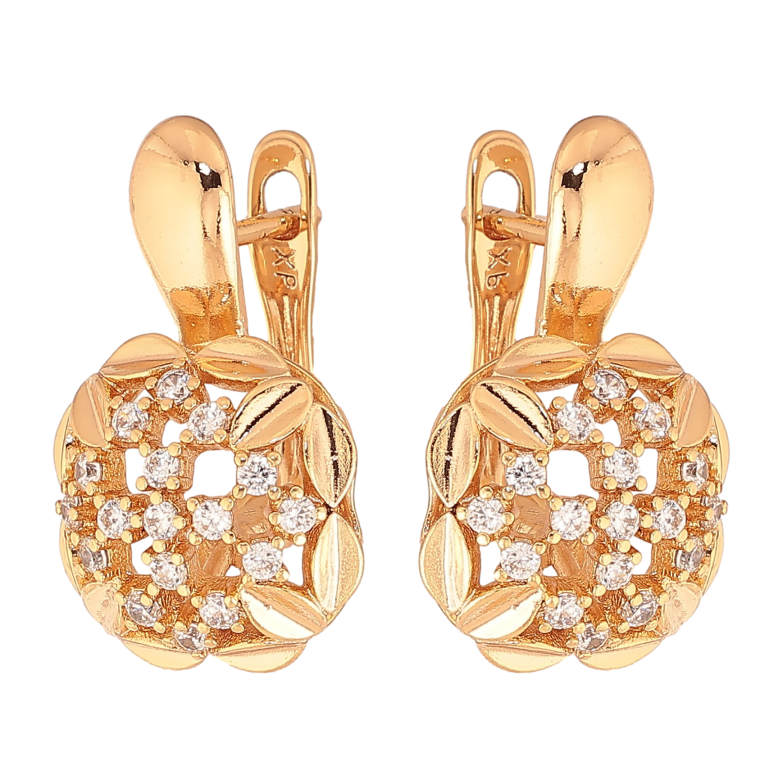 Сережки Xuping колір Позолота 18K англійський замок "Візерунок з кристалами" фото №1 Сережки Xuping колір Позолота 18K англійський замок "Візерунок з кристалами" фото №1