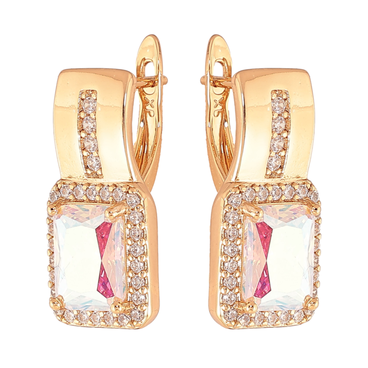 Сережки Xuping колір Позолота 18K англійський замок "Візерунок з райдужними кристалами" фото №24